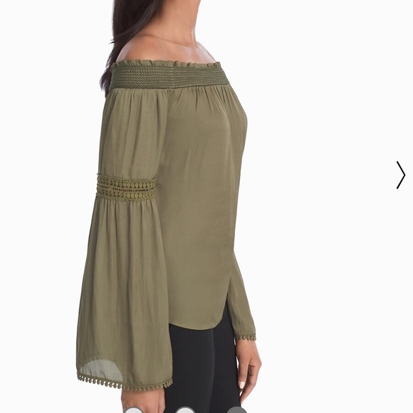 WHBM Olive Green Off-The-Shoulder Lace Trim Blouse Small - Picture 3 of 10